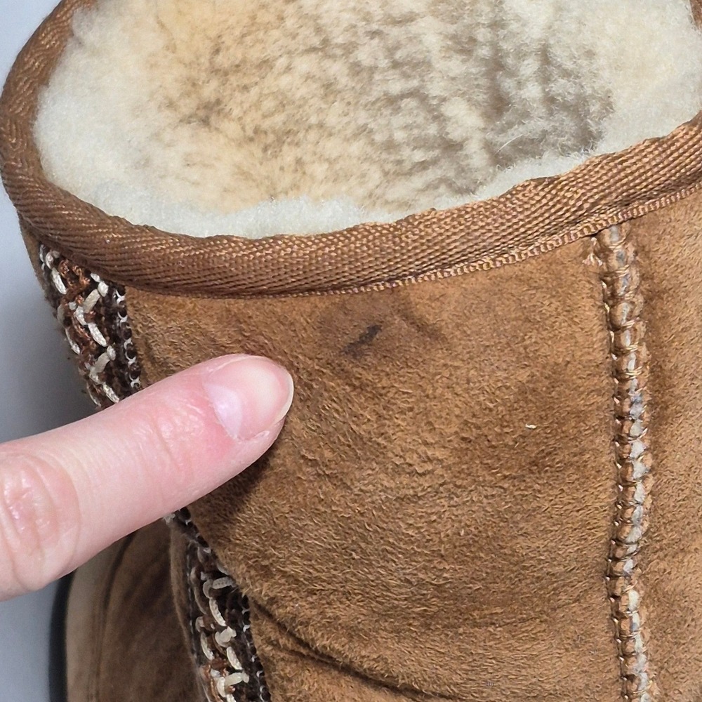 UGG Chestnut Brown Suede Winter Boots with Decorative Stitching - Picture 7 of 12